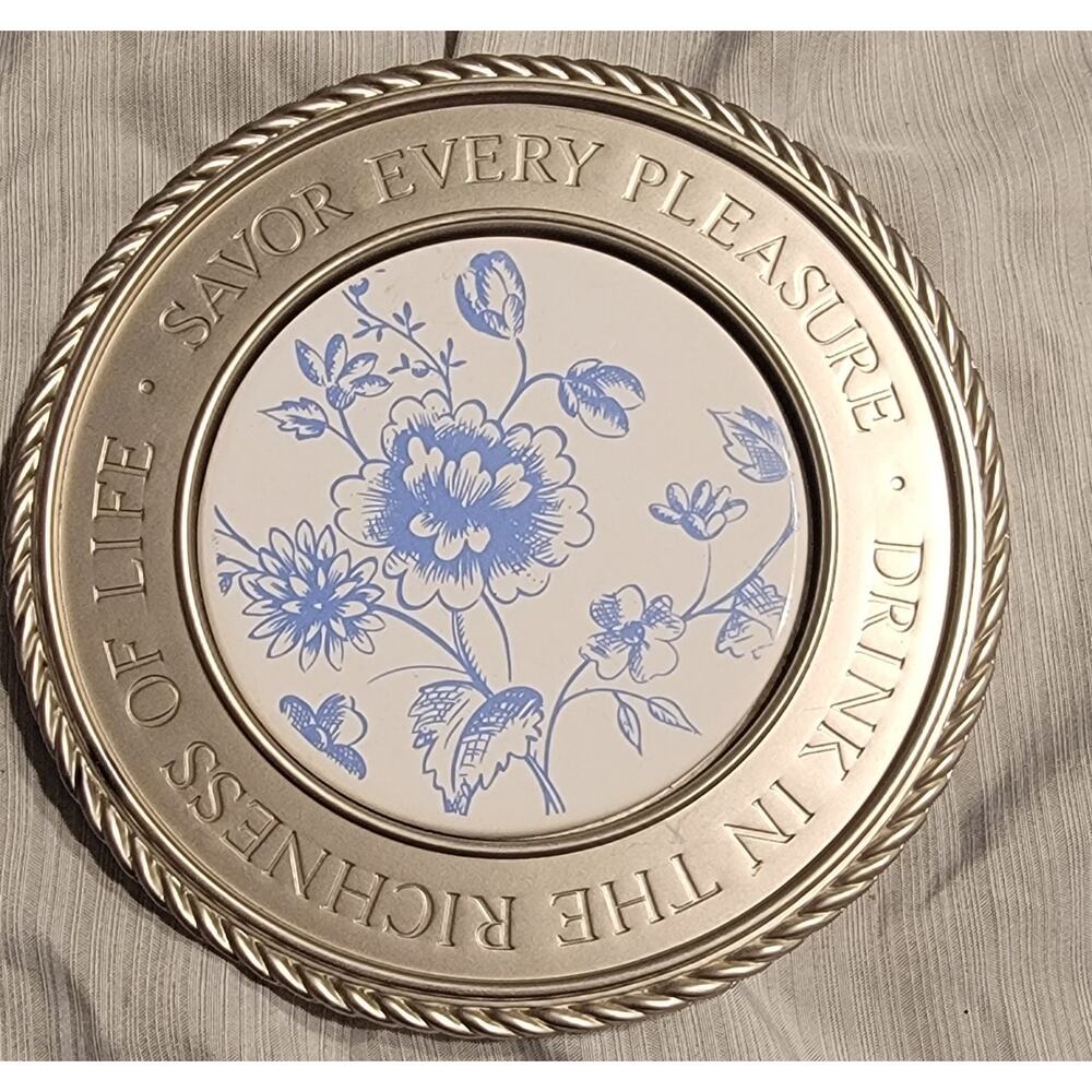 Hallmark Paper Weight Wine Coaster Pewter Ceramic Savor Every Pleasure Phrase